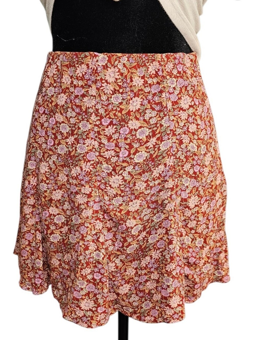 American Eagle Outfitters Floral Skater Skirt - Pink and Brown Sz XS